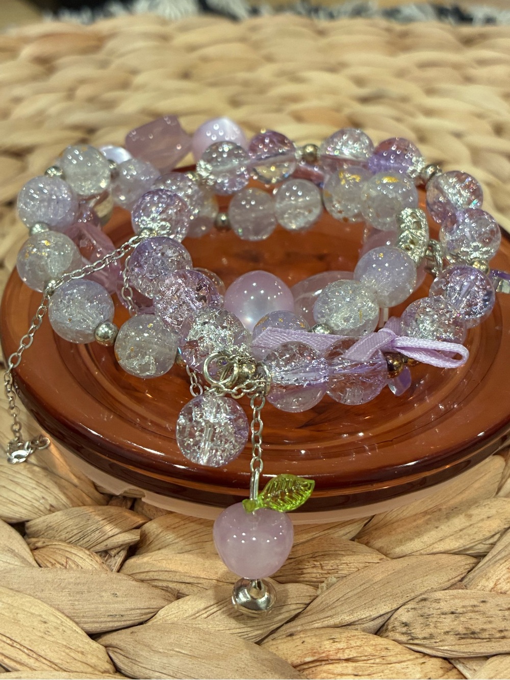 Lavender Stone Sparkle Beaded Charm Bracelet - Purple